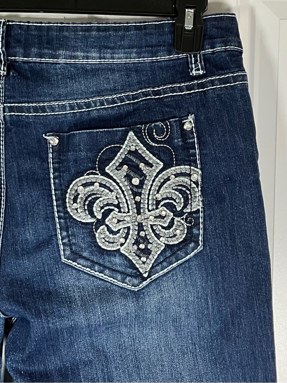 ND Weekend Jeans Size 16 Dark Blue Wash Flare Embellished Pockets Stretch - Picture 3 of 8